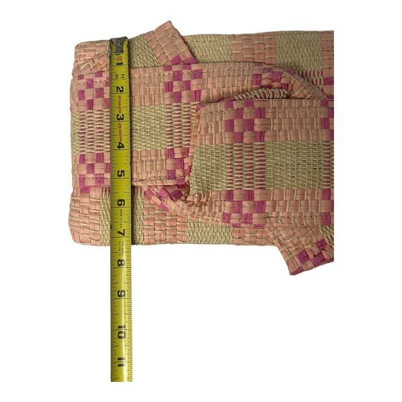 A New Day Pink Plaid Large Raffia Wristlet Clutch Purse 11.5x8 Bow MSRP$20 - Picture 4 of 10